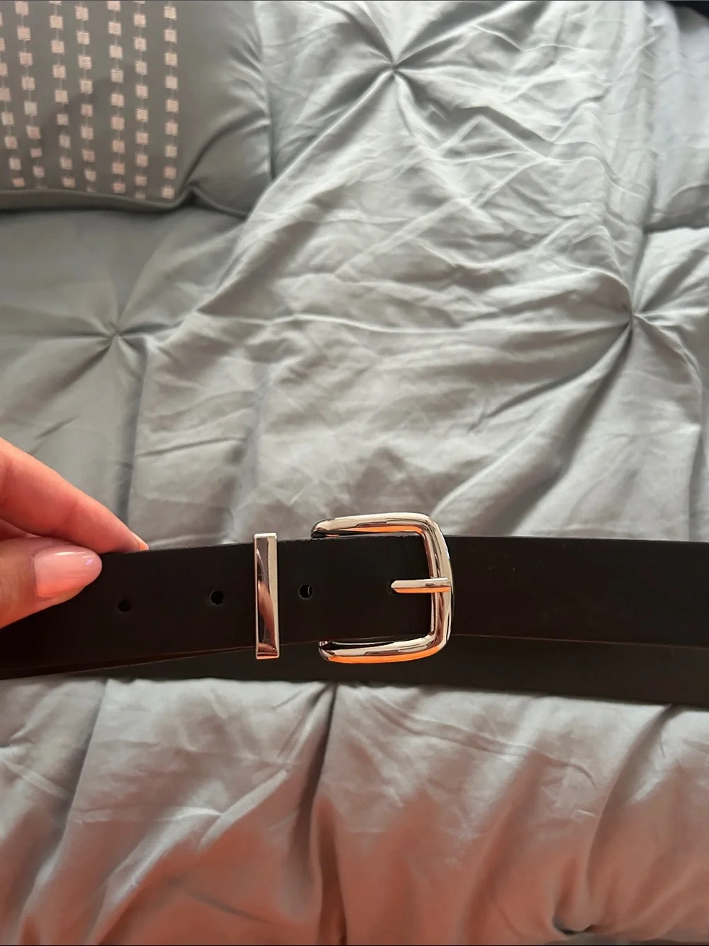 Classic Black Leather Belt with Silver Buckle